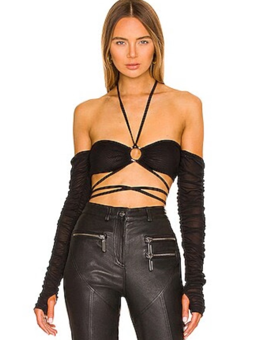 BY.DYLN Black Wrap Off-Shoulder Crop Top